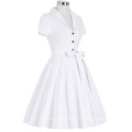 Grace Karin Lapel Collar Nylon-Algodón de los años 50 de manga corta Vintage Blanco Retro Vestidos CL008946-1